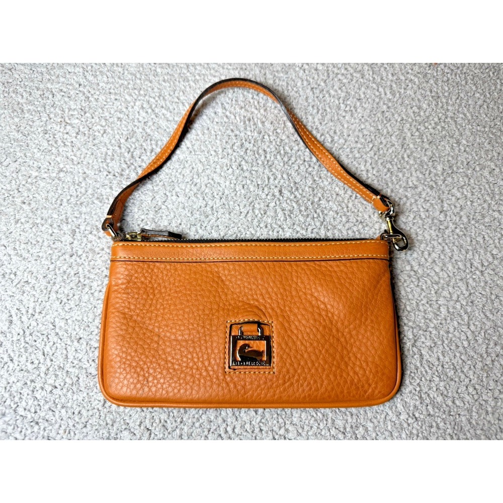 Dooney & Bourke Women's Wristlet Orange Pebbled Leather Large Slim Purse